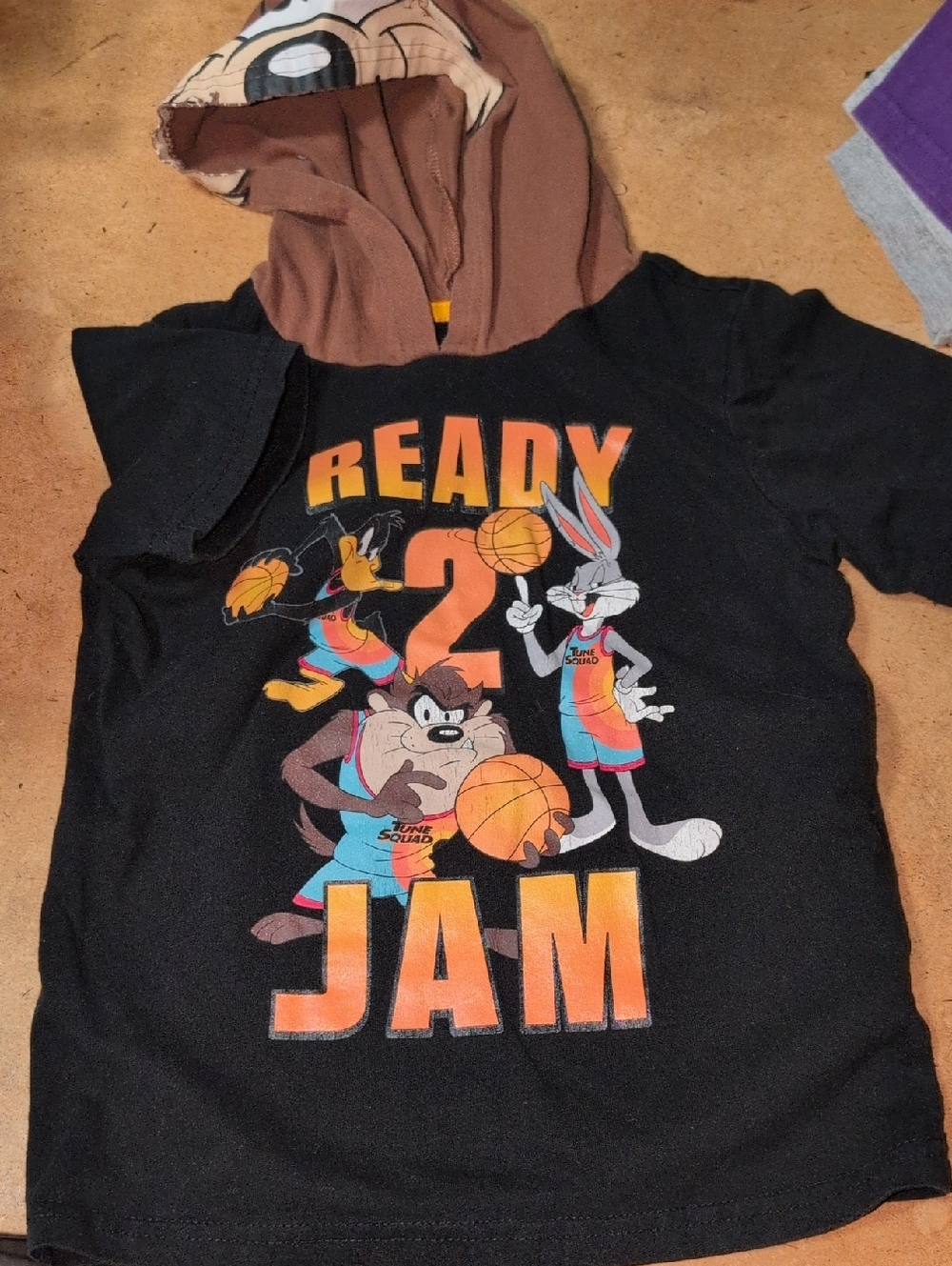 ❤️‍🔥10/$10❤️‍🔥 Boys Space Jam Looney Tunes Jam Black Hooded T-Shirt Size 5